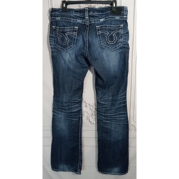 Big Star Jeans Liv Blue Denim Boot Cut Dark Wash Whiskered Silver Stitch Sz 37L - Picture 3 of 8